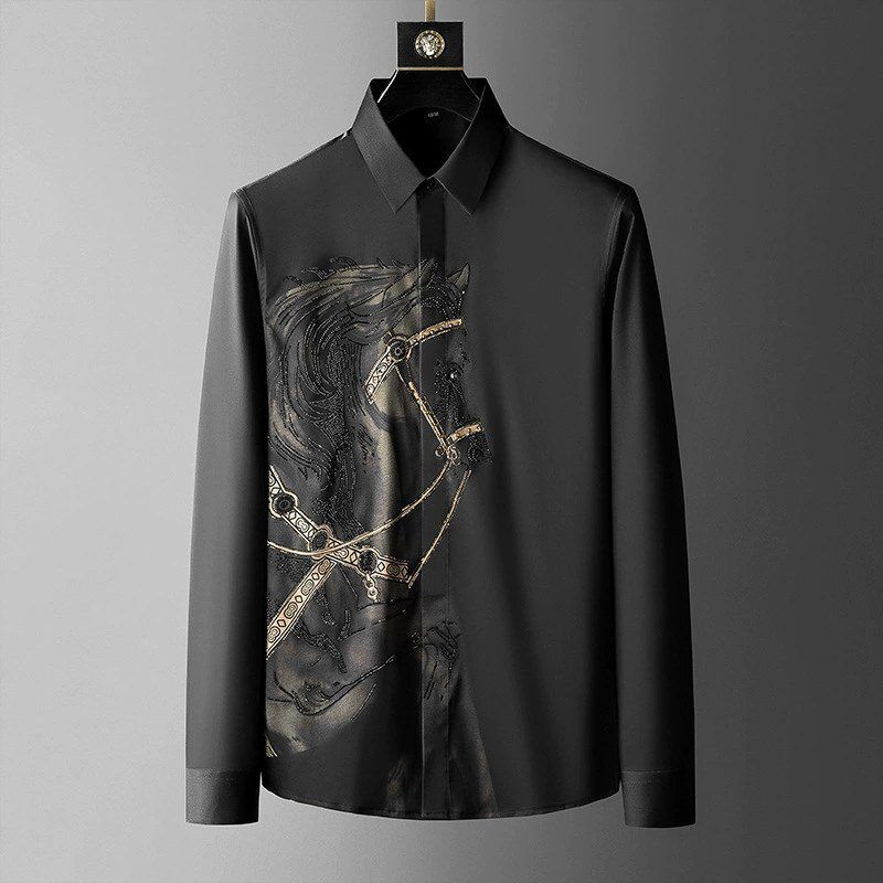 Streetwear Slim Fit Printed Rhinestone Long Sleeve Shirt view 7