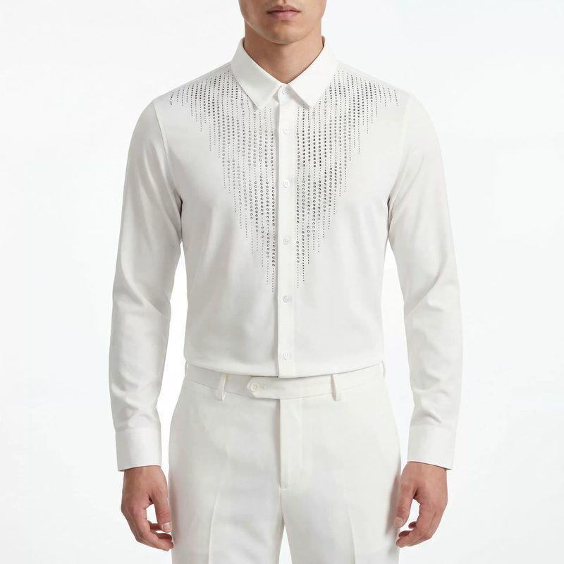 Rhinestone men shirt AC-RS-051 polyester wholesale from China