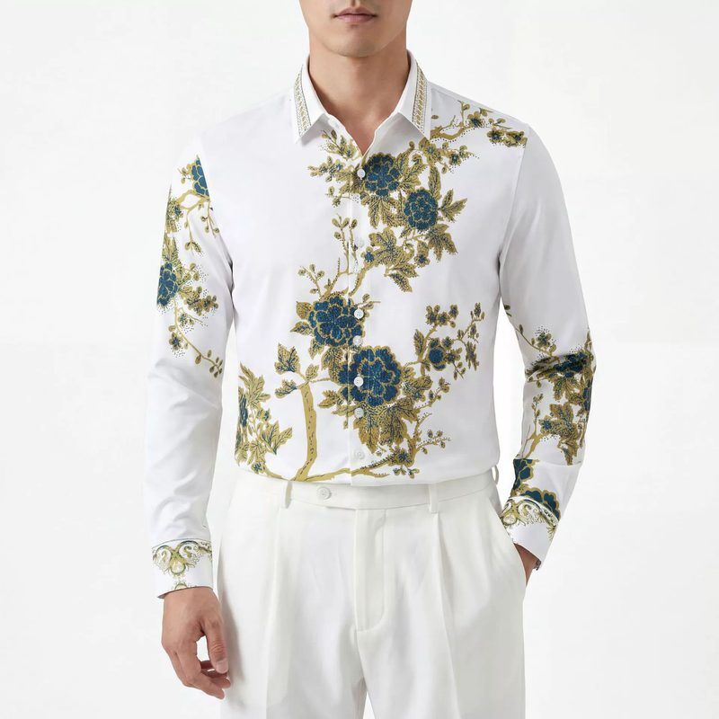 Rhinestone men shirt AC-RS-055 polyester wholesale from China