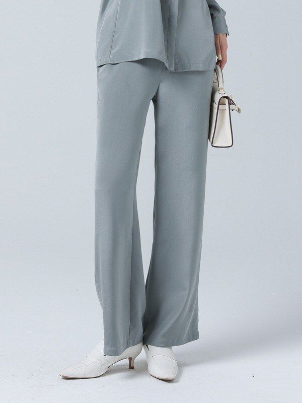 Silk Satin Long Sleeve Office Shirt Set view 3