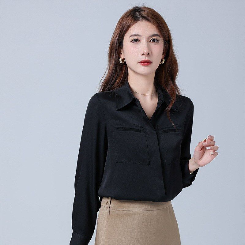 Silk Satin Long Sleeve Office Shirt Set view 8