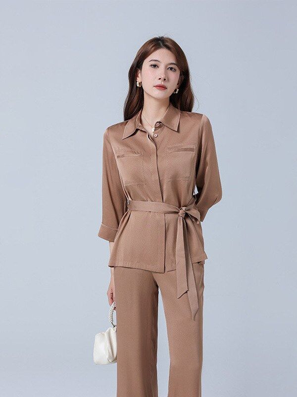 Silk Three-Quarter Sleeve Shirt and Pants Set