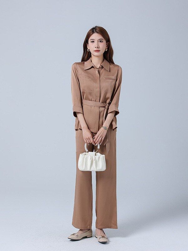 Silk Three-Quarter Sleeve Shirt and Pants Set view 2