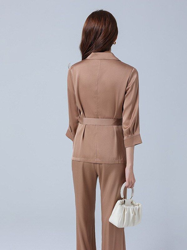 Silk Three-Quarter Sleeve Shirt and Pants Set view 3