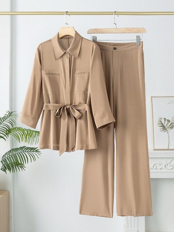 Silk Three-Quarter Sleeve Shirt and Pants Set view 5