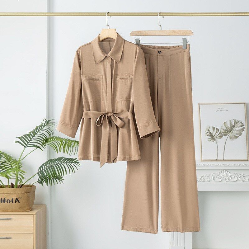 Silk Three-Quarter Sleeve Shirt and Pants Set view 6