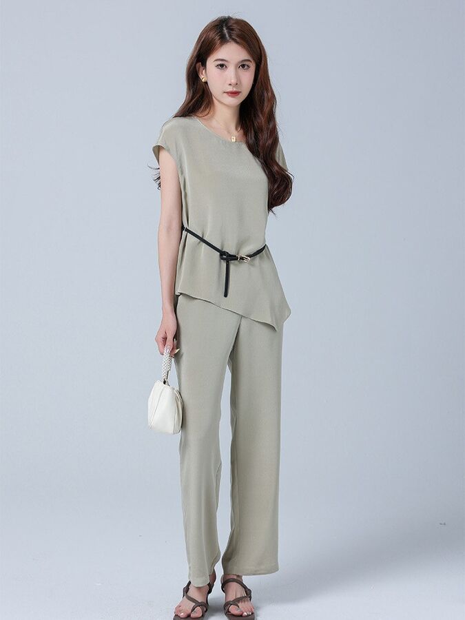 Silk Short Sleeve Top and Pants Set