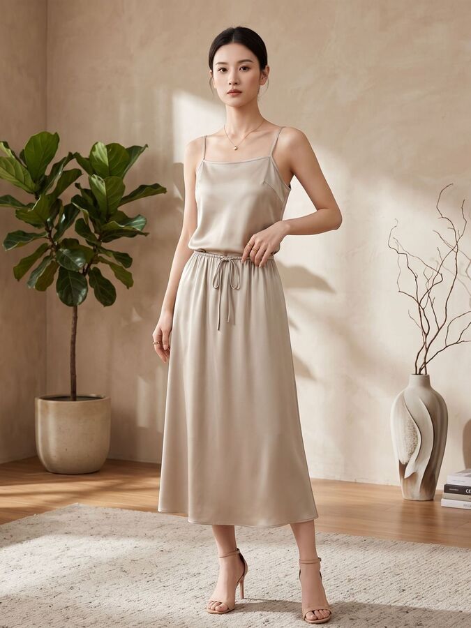 Silk Satin Cami and Skirt Set view 2