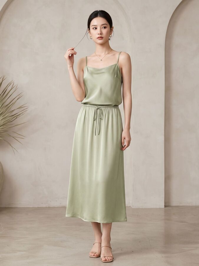 Silk Satin Cami and Skirt Set view 3