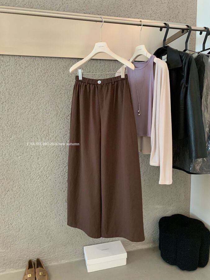 Korean V-Neck Cardigan Vest Wide-Leg Pants Set view 4