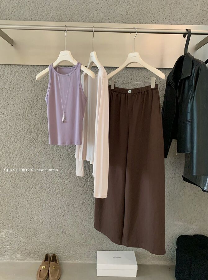 Korean V-Neck Cardigan Vest Wide-Leg Pants Set view 5