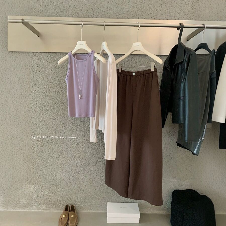 Korean V-Neck Cardigan Vest Wide-Leg Pants Set view 6