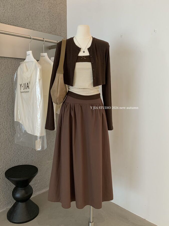 Vintage cardigan striped cami A-line skirt set