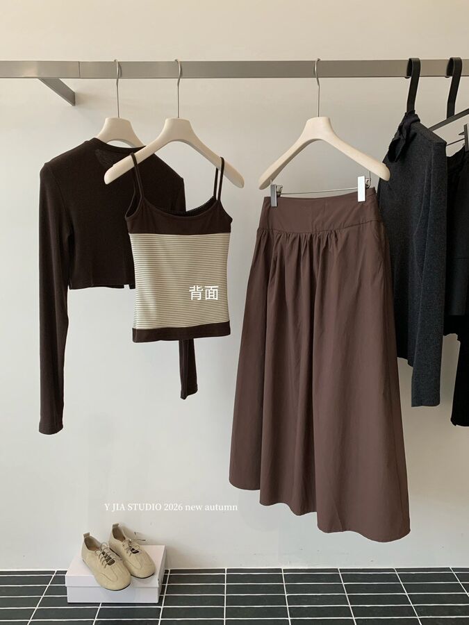 Vintage Cardigan Striped Cami A-Line Skirt Set view 5