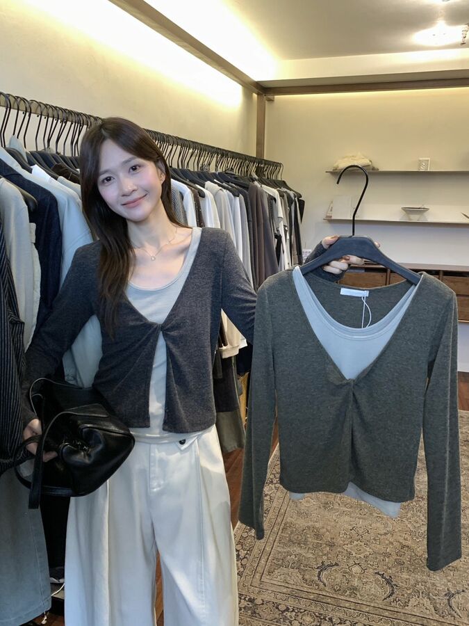Sleeveless Vest Twist Long Sleeve Top Set view 2