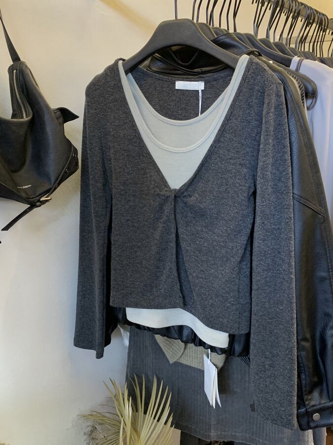 Sleeveless Vest Twist Long Sleeve Top Set view 6
