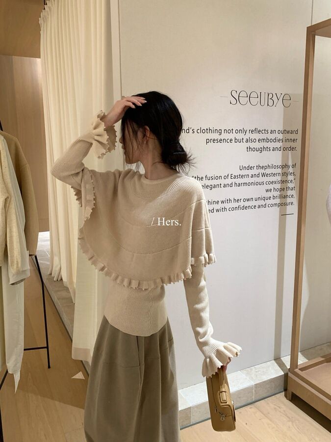 Vintage Bell Sleeve Knit Sweater Cape Set view 2